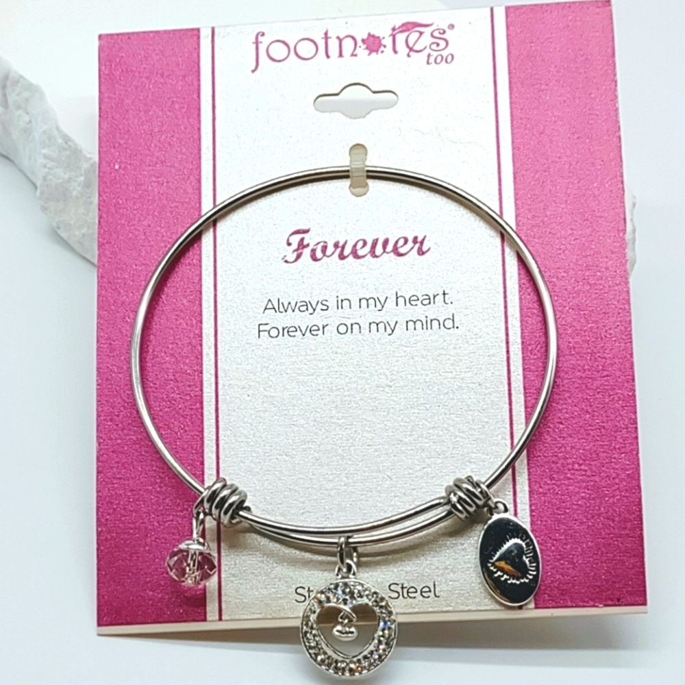 LA Rocks Adjustable Forever In My Heart Rhinestone Dangle Bracelet